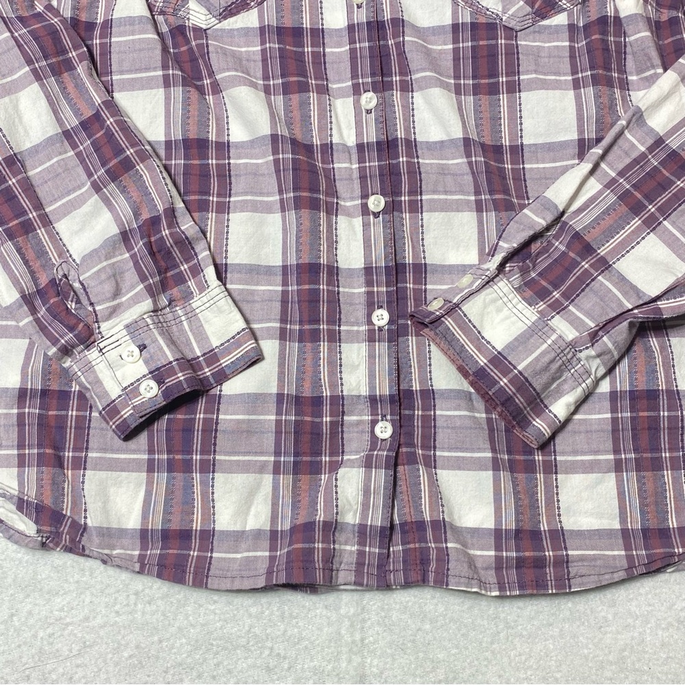 Sonoma Life Style Women's L Purple Plaid Flannel Button Up Collared Long Sleeve - Picture 8 of 15